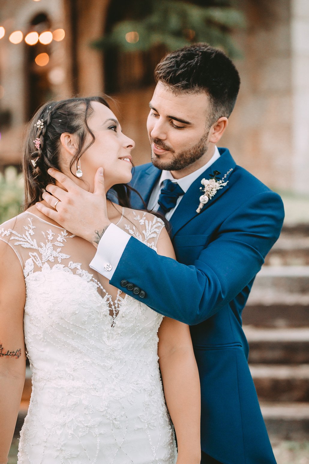 Newlywed Couple Posing Outdoors